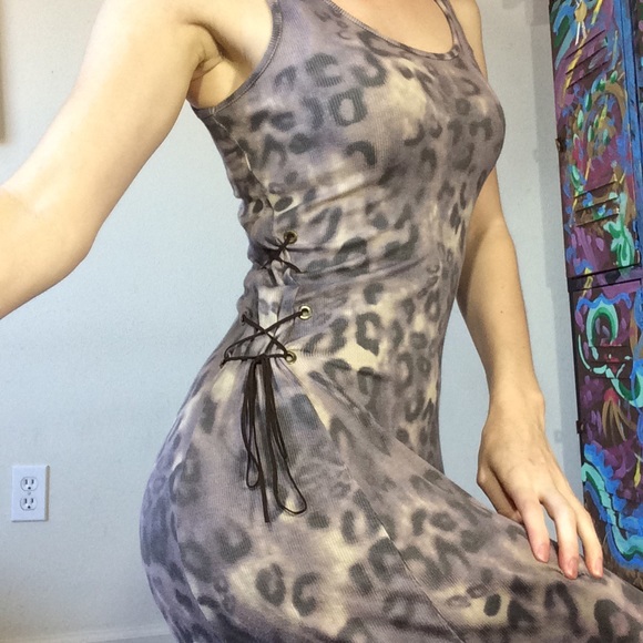 SOLD Cheetah print lace up suede maxi dress - Picture 2 of 8